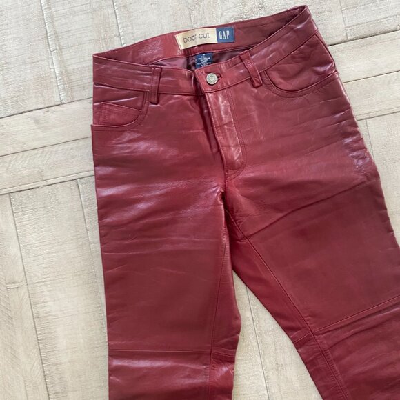 Gap Women Vintage Boot Cut Red Genuine Leather Pants Mid Rise Size 0 - Picture 7 of 14
